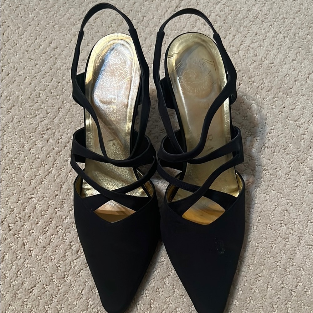 Black Pointed Toe Heels with Ankle Straps